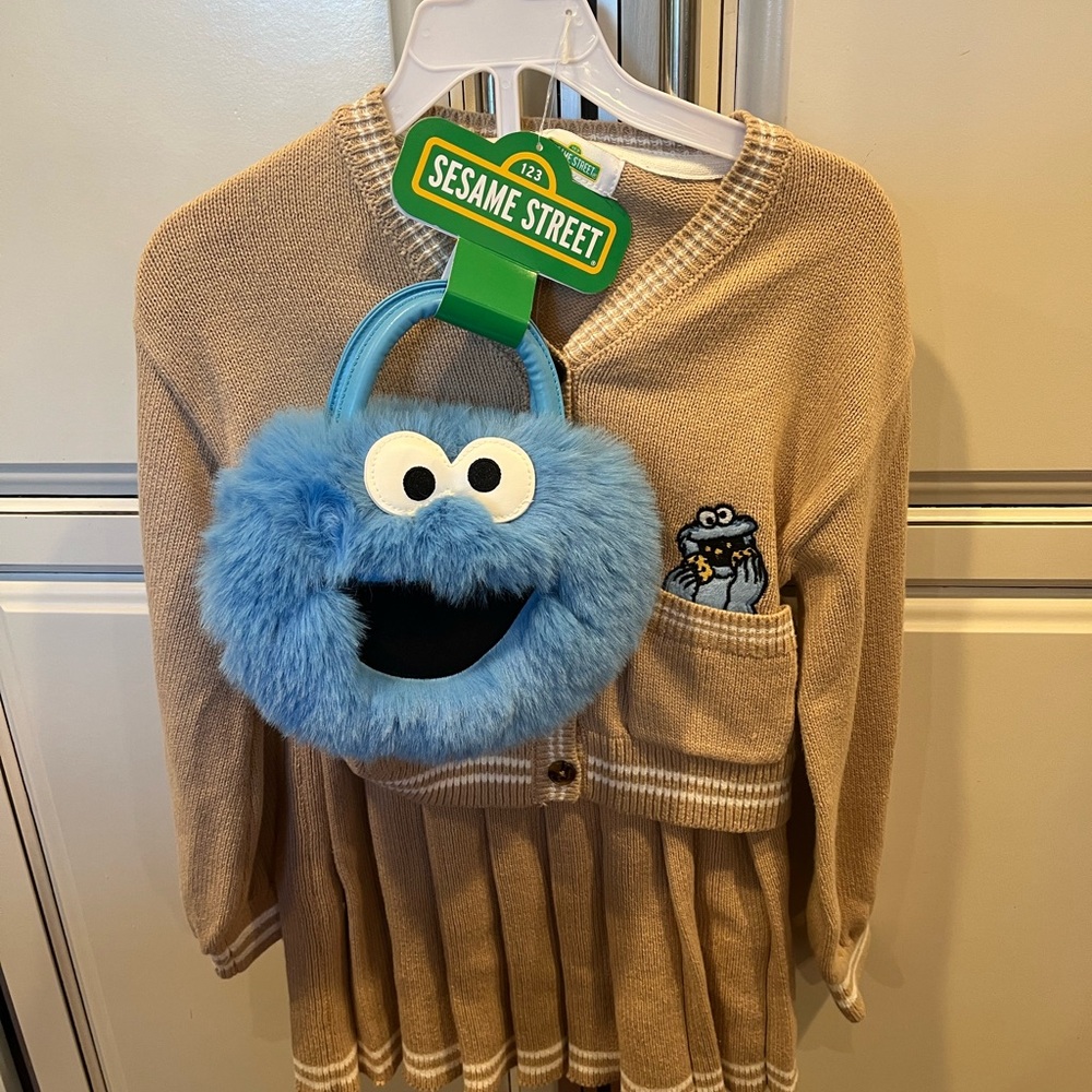 Sesame Street Blue Cookie Monster Kids Sweater and Skirt with Purse